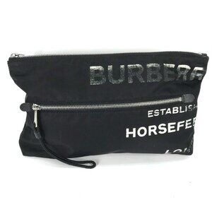BURBERRY 8014756 Horse ferry HORSEFERRY bag pouch Clutch bag Nylon Black/White